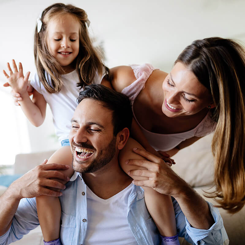 A family having fun in their house